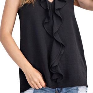 CHAPS Ruffle Cottage Core Sleeveless Black Blouse Petite Size PXL